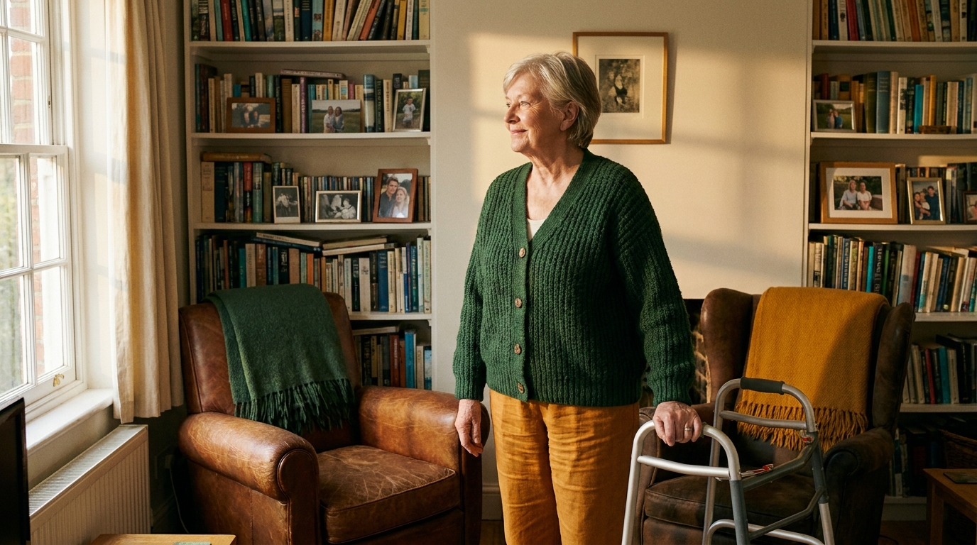 Senior woman standing confidently in her home