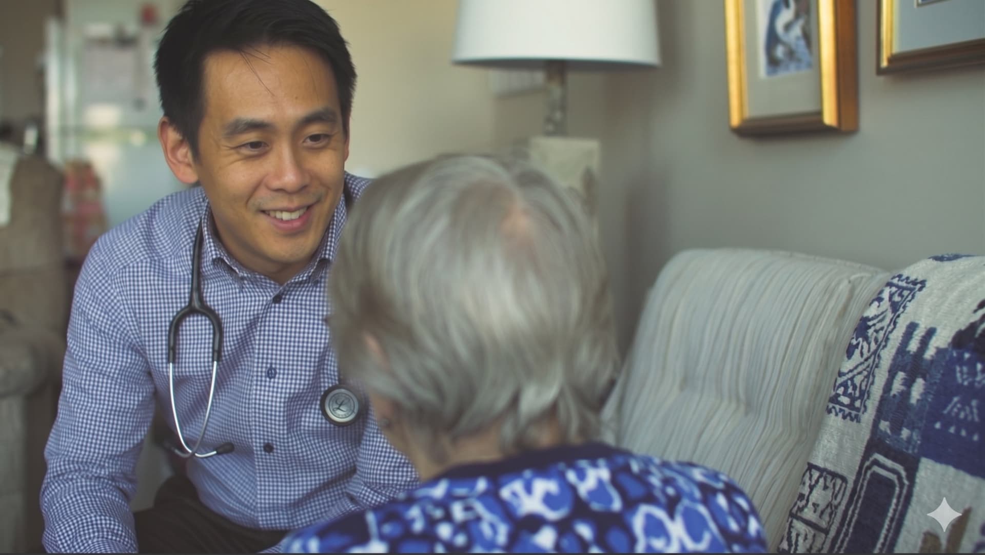 Doctor visiting a senior patient at home in Calgary
